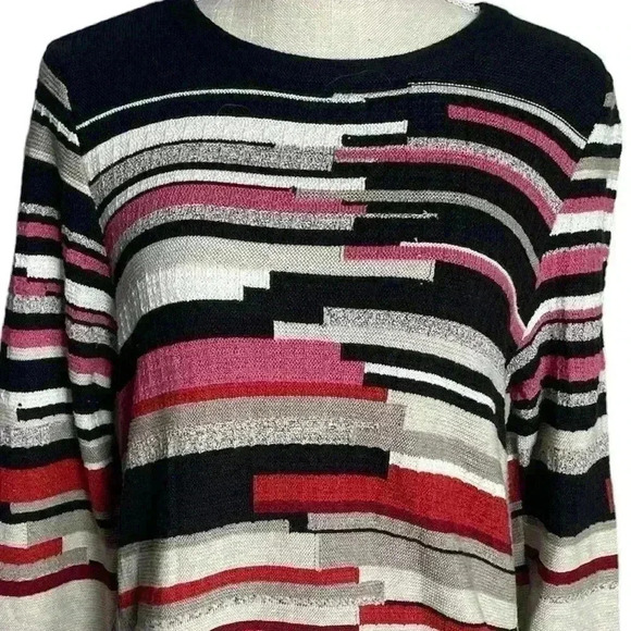 NIC+ZOE Black Beige Multicolor Long Sleeve Tunic Sweater Side Zippers Size Large - Picture 2 of 7